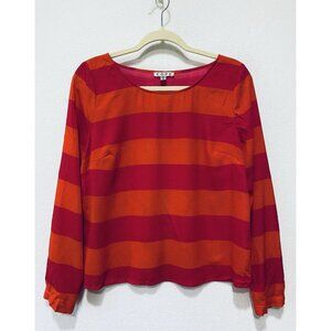 Anthropologie Cope Top Womens Medium Orange Pink Striped Open Back Silky Boho